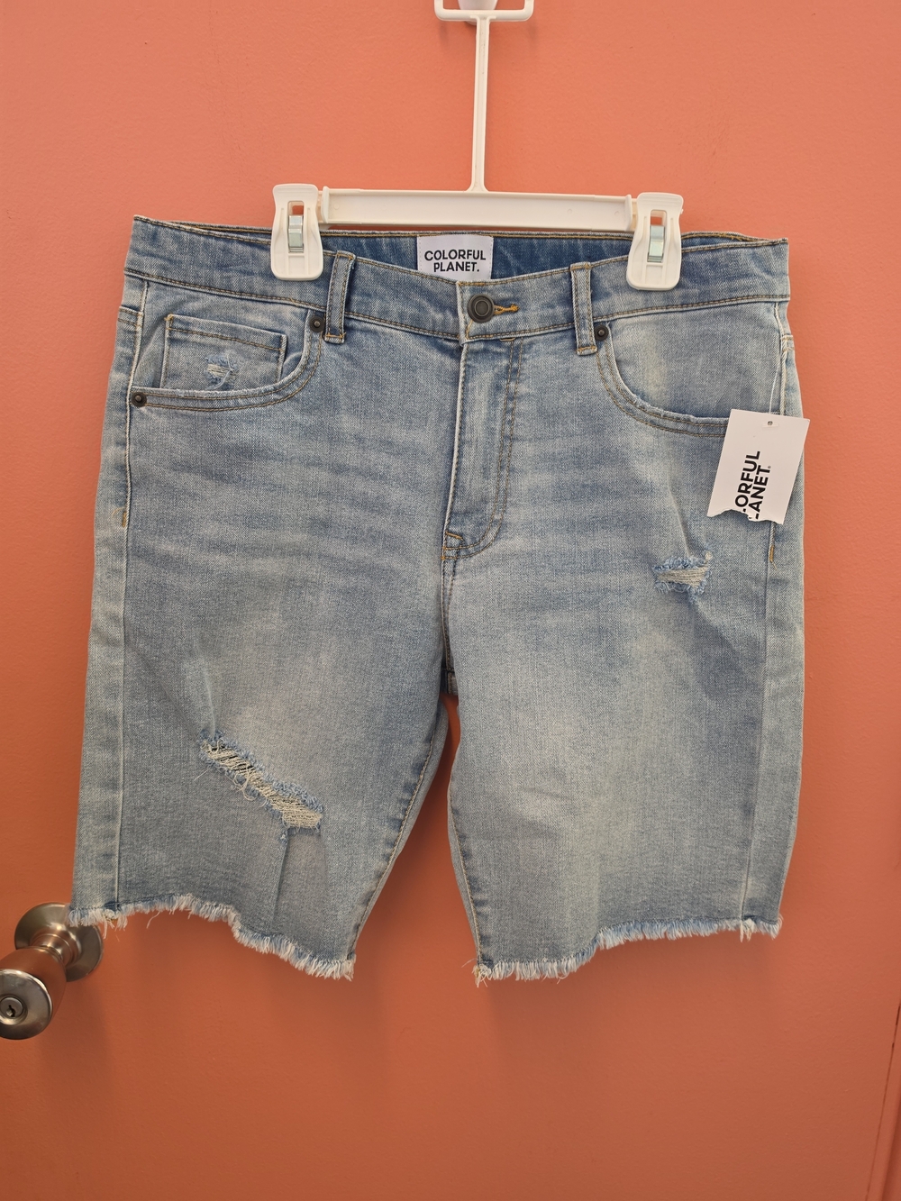 NWT Colorful Planet Boys Size 18 Denim Jean Shorts Distressed Design Frayed Hem
